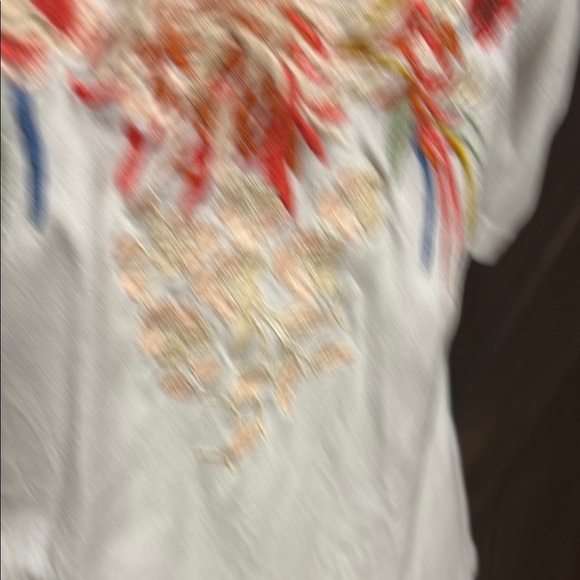 Solitaire Orange and White Flutter Sleeve Embellished Blouse - Picture 6 of 11